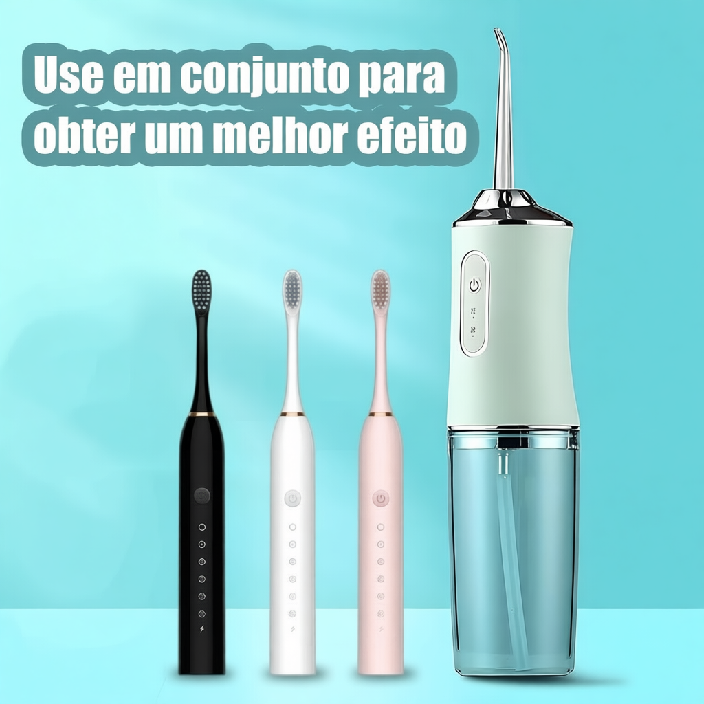 Kit Dental com Irrigador Oral e Escova Elétrica Recarregável com Limpeza Completa 360°