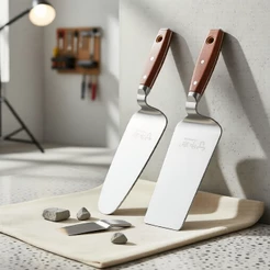 Conjunto de Colher de Pedreiro Inox de 3 mm de Espessura com Cabo de Madeira Maciça: Pontas Pontiagudas/Planas/Redondas,