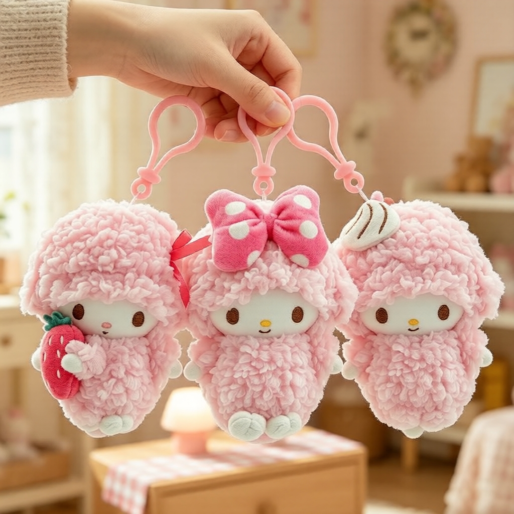 Chaveiro de Pelúcia Sanrio My Sweet Piano – Pingente de Ovelha Rosa para Bolsa,