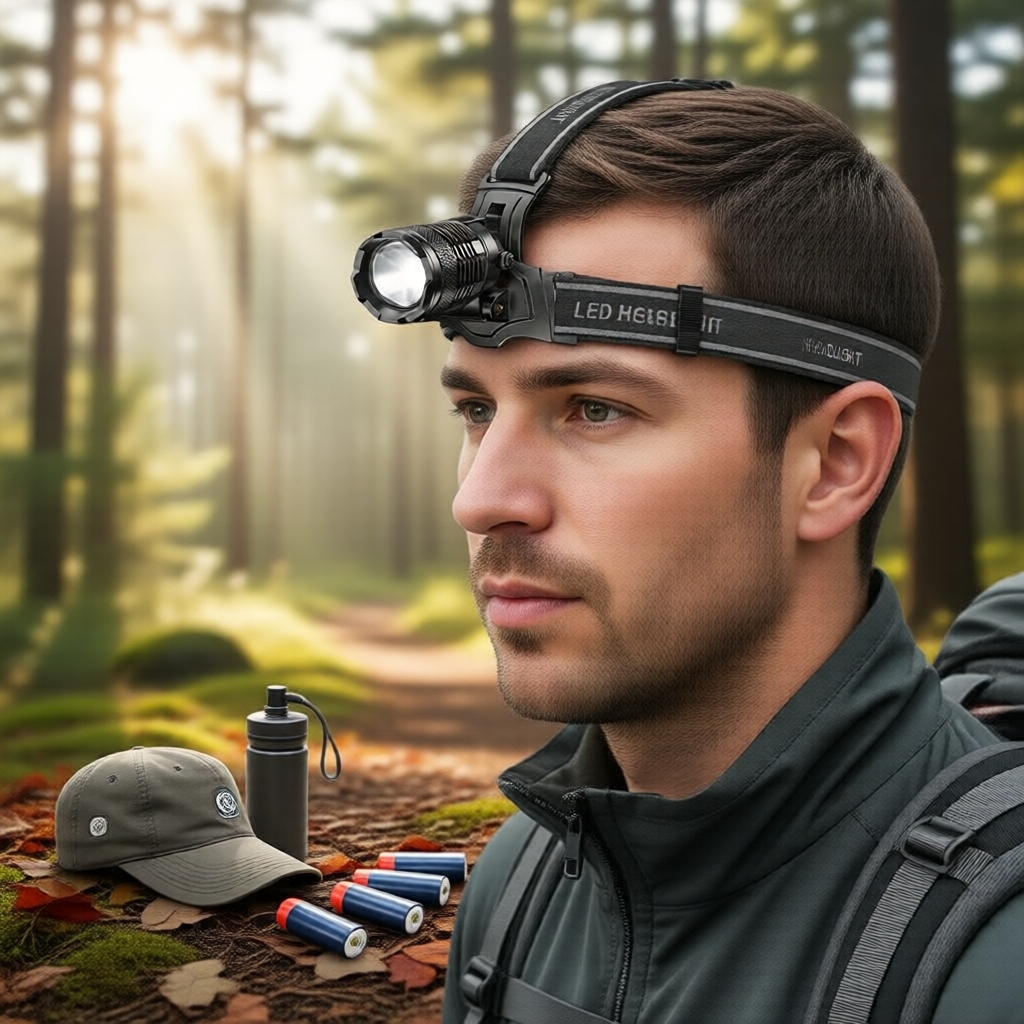 Farol LED Recarregável Ultrabrilhante 3 Modos, Impermeável para Aventuras de Acampamento
