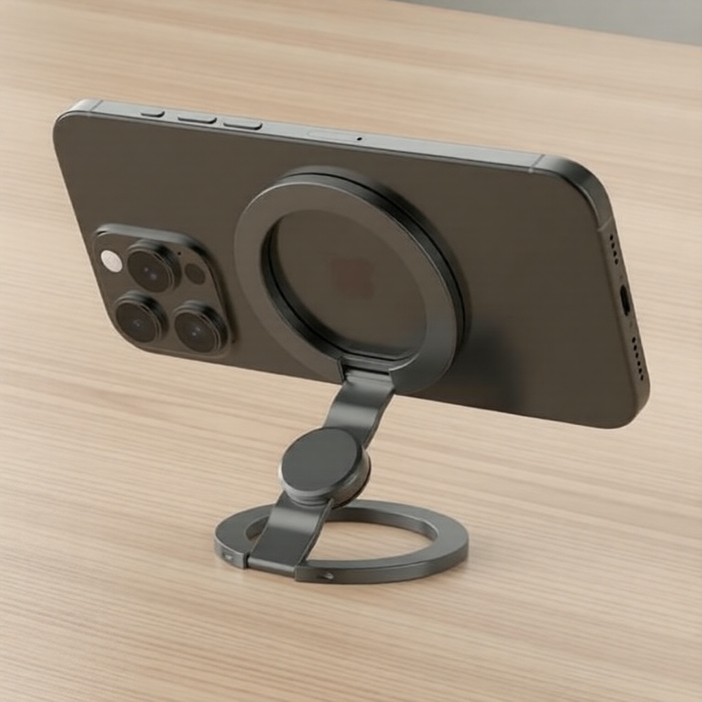 Anel Magnético Giratório 360° para Celular, Giratório Duplo, Suporte Dobrável, Ímã Potente, Apoio de Mesa
