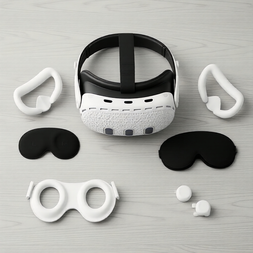 Kit de Proteção de Silicone Meta Quest 3: Capa de VR, Apertos para Controladores, Capa de Carcaça, Máscara Facial,
