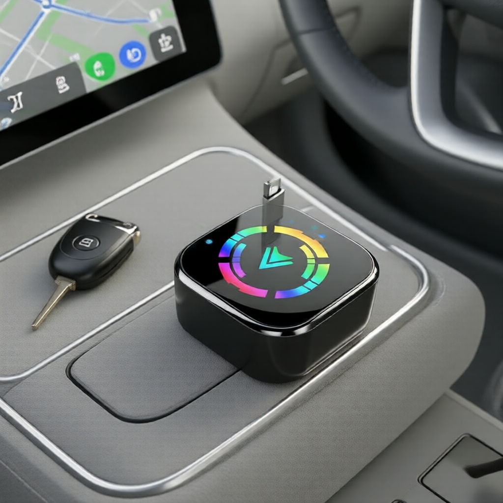 Adaptador 2 em 1 de CarPlay e Android Auto sem fio com IA para veículos Audi, Toyota e Skoda