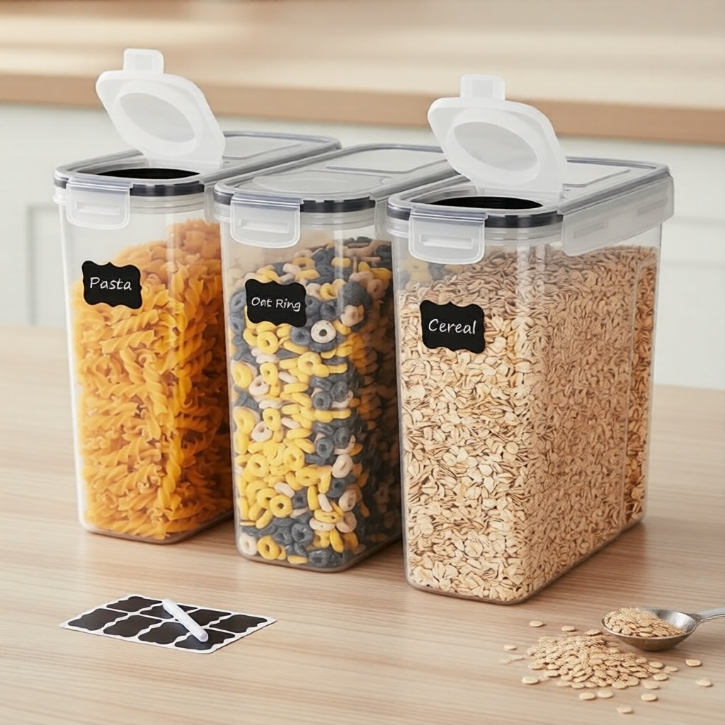 Conjunto de Recipientes de Armazenamento de Alimentos à Vácuo THELiFE 4.5L, Dispensador de Arroz & Organizador para