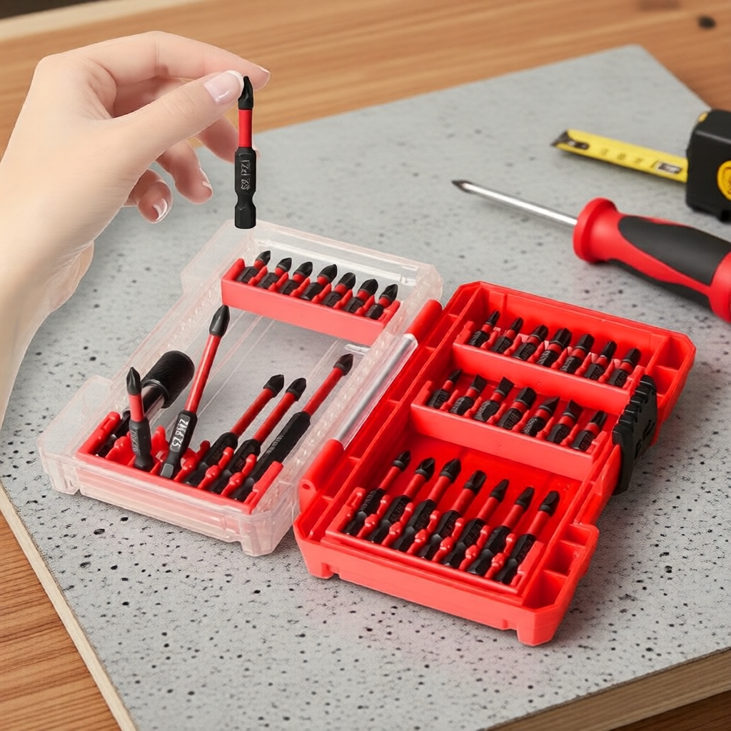 Kit de 35 Peças de Bits de Aço S2 para Parafusadeira, Conjunto de Pontas Resistentes e Antiderrapantes, Com Estojo