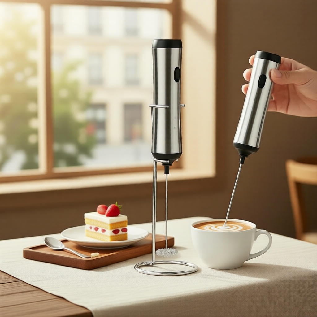 Mini Batedor Elétrico Manual, Espumador de Leite e Ovos, Material Alimentício, Suporte de Parede, Ideal para Café e