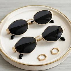 Conjunto de 2 óculos de sol feminino, estilo retrô clássico, com armação redonda de metal, design coreano, proteção UV