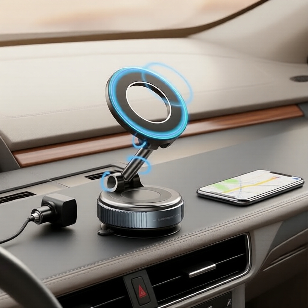Suporte Magnético Dobrável e Rotativo 360° para Carro, para iPhone 16/15/14/13/12, Retrátil, ABS