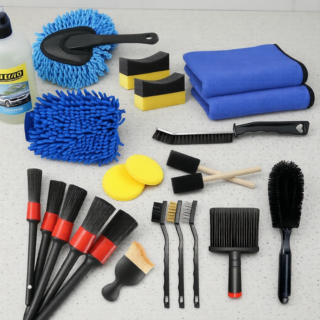 Kit de Lavagem Automotiva de Alta Performance com Luva de Chenille e Esponja Absorvente, Livre de Fiapos, Conjunto