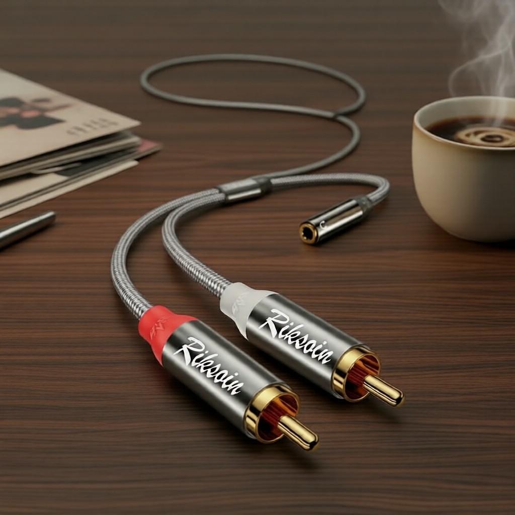 Adaptador de Áudio Banhado a Ouro 3,5 mm F para 2 RCA para Caixa de Som e Mesa de Som, Bidirecional