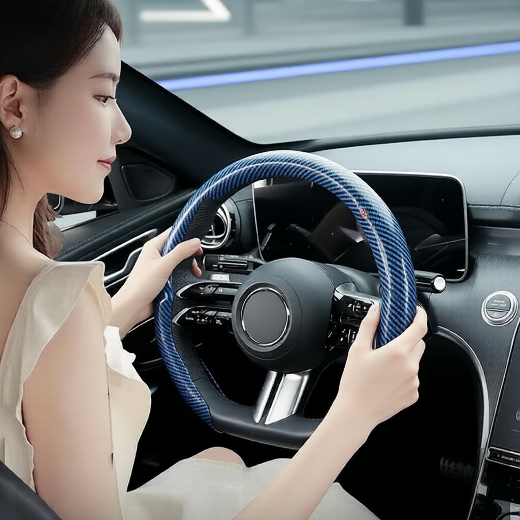 Capas de Volante com Padrão em Fibra de Carbono Sporty 2x, Proteção Universal Antiderrapante para Carro