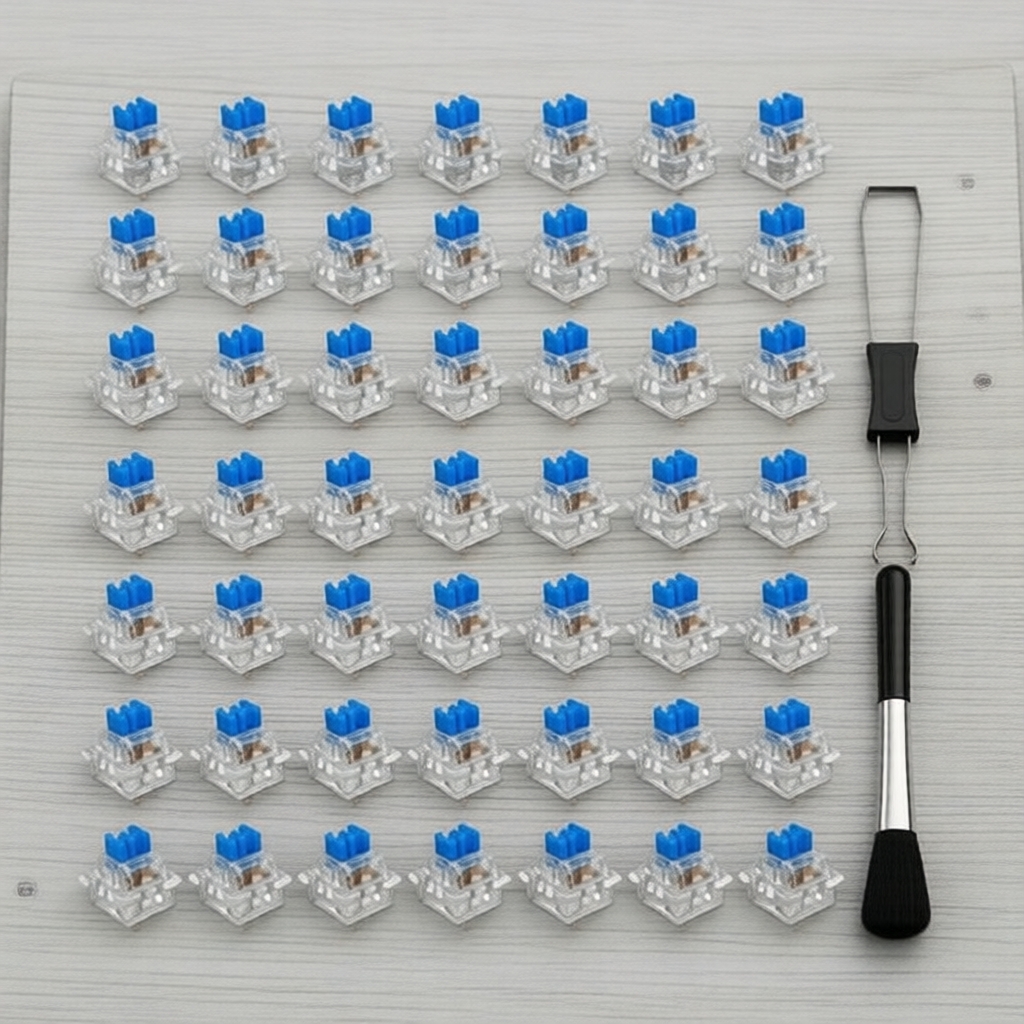 Kit DIY de Teclado Mecânico 3P Blue Clicky com 90/50/30 Peças, Interruptores Táteis, Extrator e Pincel de Limpeza
