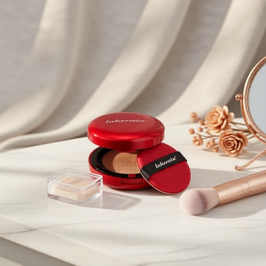 Lakerain Base em Cushion Vermelha, À Prova d’Água, Longa Duração, Toque Leve e Cobertura Perfeita