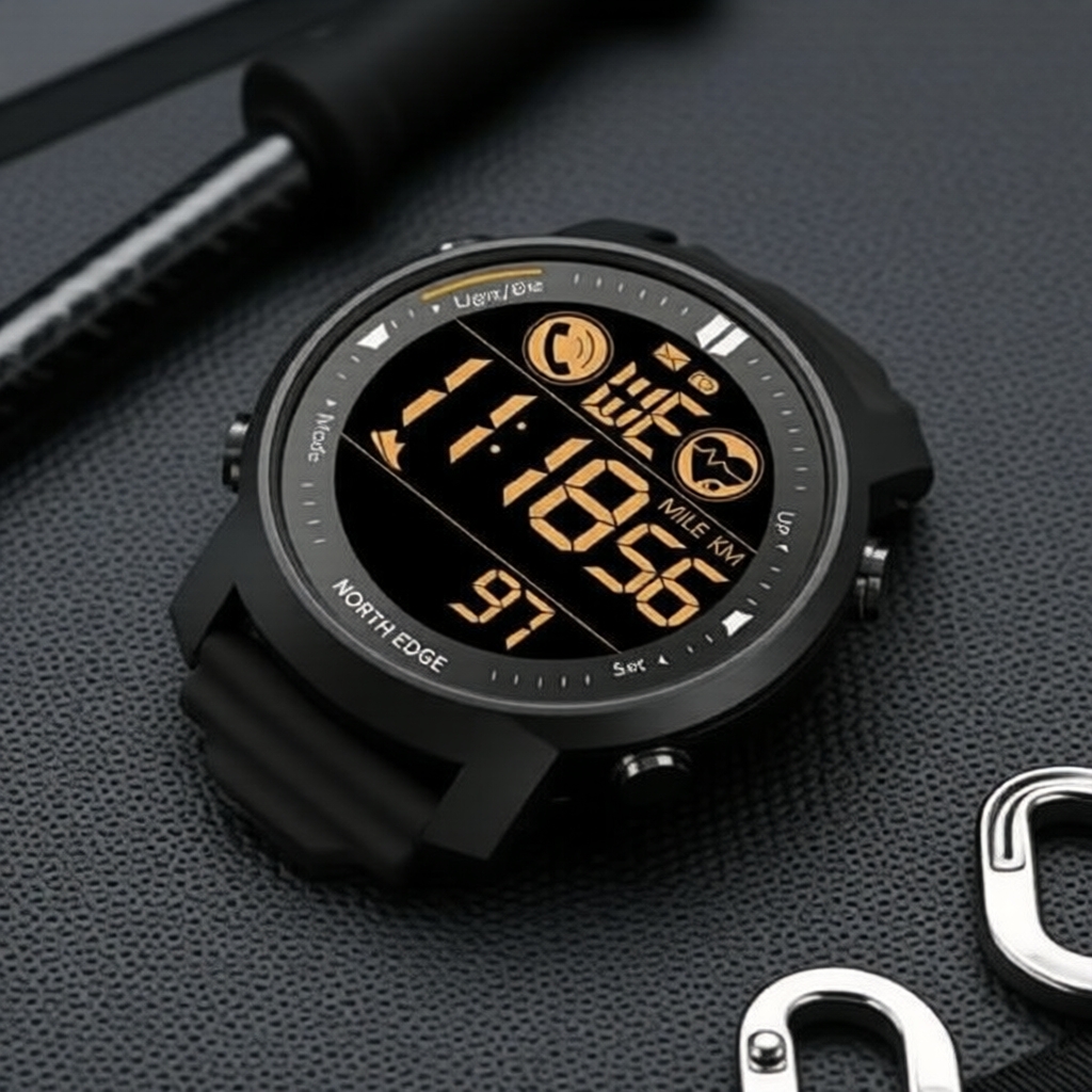 Relógio Esportivo Tático Masculino North Edge Laker 50m à Prova d’Água Digital Mergulho Livre Caixa de Liga Vidro