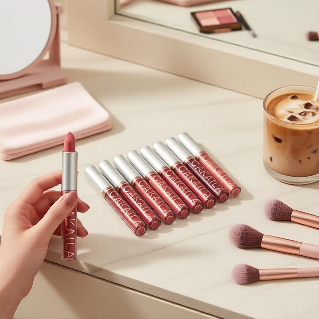 Conjunto de 10 Brilhos Labiais Matte Velvet, Batom Líquido à Prova d’Água e de Longa Duração em Nude/Vermelho