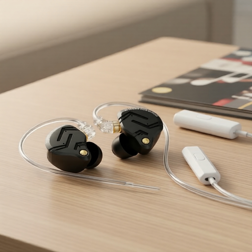 Fones de Ouvido Intra-Auriculares Gamer KZ ZS12 PRO X 1DD 5BA Híbridos com Cabo Estéreo HiFi 2 Pinos