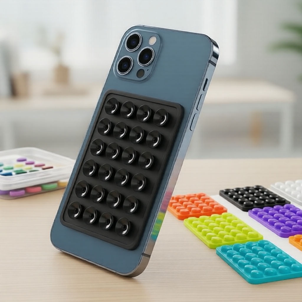 Suporte de Silicone com Ventosa para Telefone 2 Lados - Adesivos Quadrados Antiderrapantes