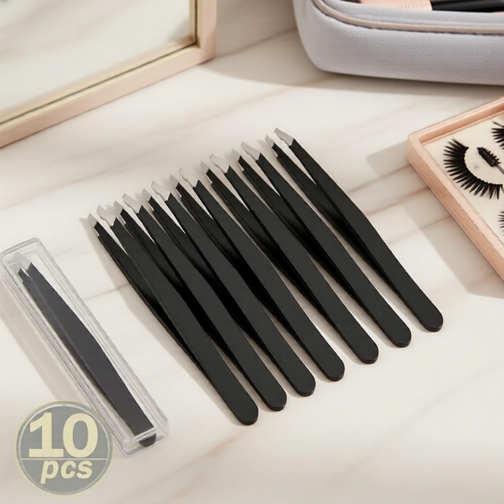 Conjunto de Pinças de Precisão para Sobrancelhas de Aço Inoxidável Preto 1-10 peças para remoção, modelagem e maquiagem