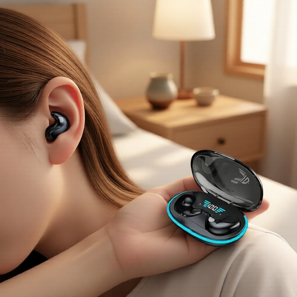 SPRISE X55 Fones de ouvido ultraminiaturizados para dormir, Bluetooth 5.3 invisível, cancelamento de ruído estéreo 360°,