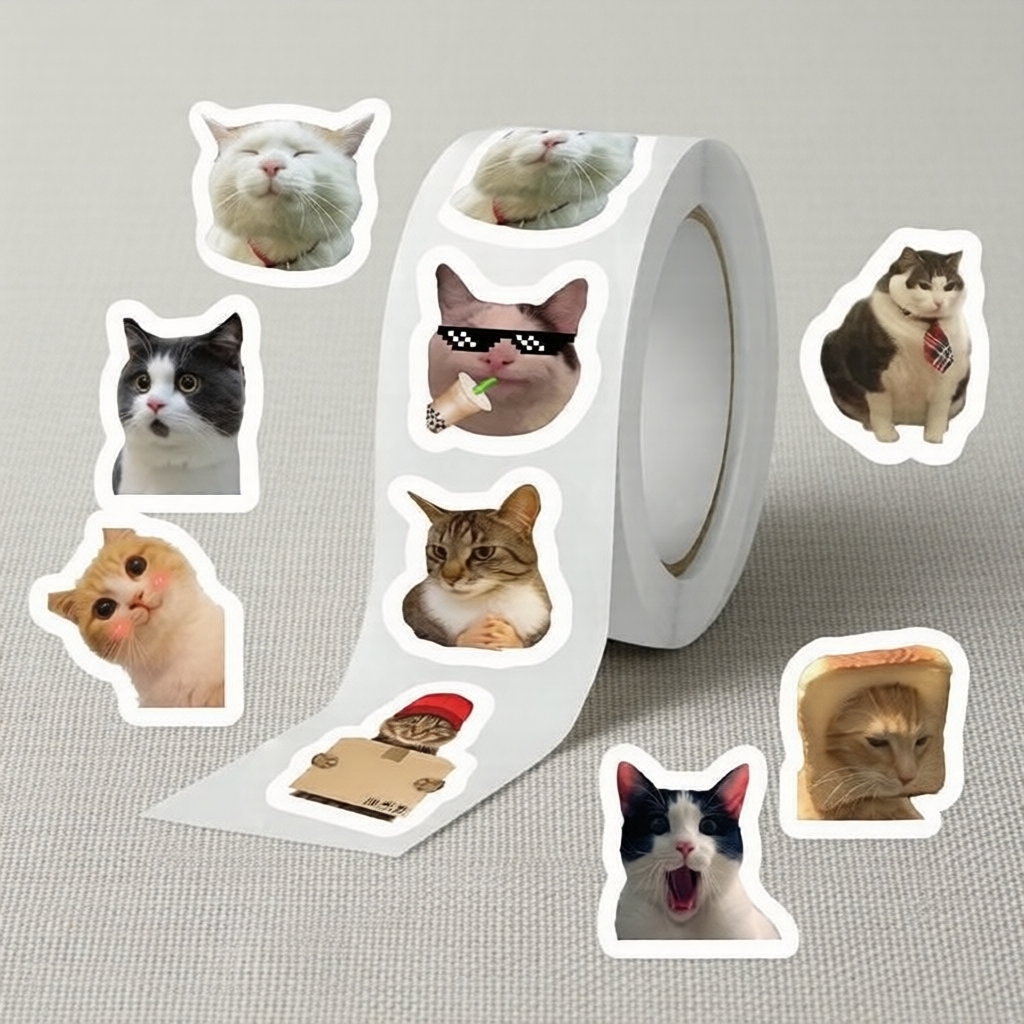 Decalques Personalizados para Escola e Gadgets - 500 Adesivos de Gato Emoji à Prova d’Água para Celulares e Laptops
