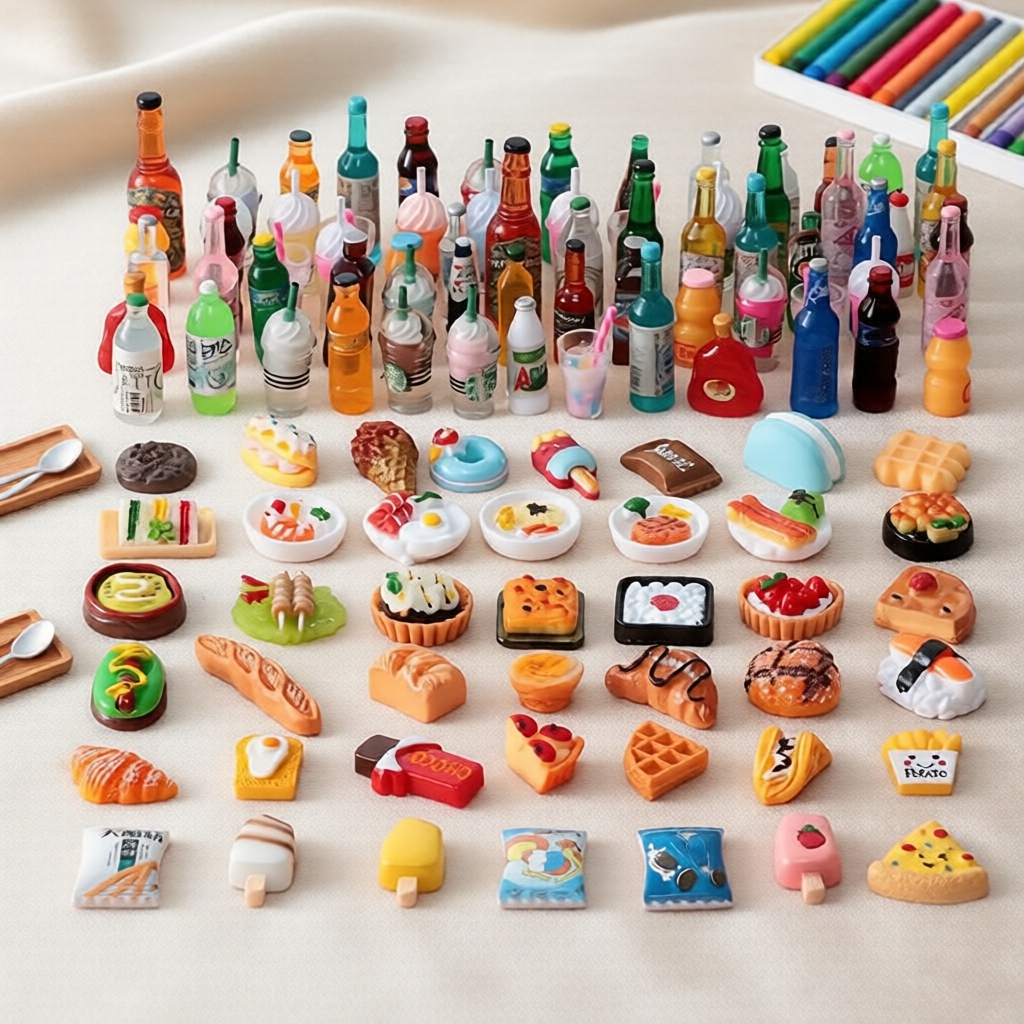Conjunto de Decoração de Cozinha Miniatura: Casa de Bonecas em escala 1:12 com Comidas e Bebidas