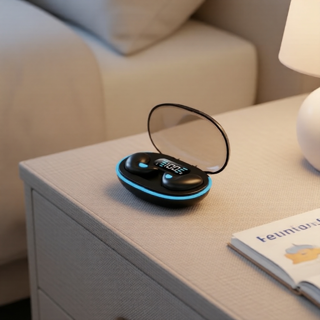 Fones de ouvido Bluetooth 5.3 HQAi TWS X55 para dormir, estéreo Hi-Fi, cancelamento de ruído à prova d’água, display LED
