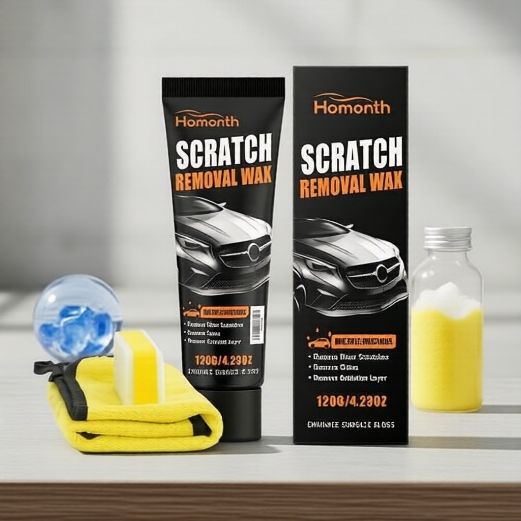 Kit de Cera de Polimento Homonth 60g para Remoção de Riscos em Carros, com Esponja e Toalha para Cuidados de Marcas de