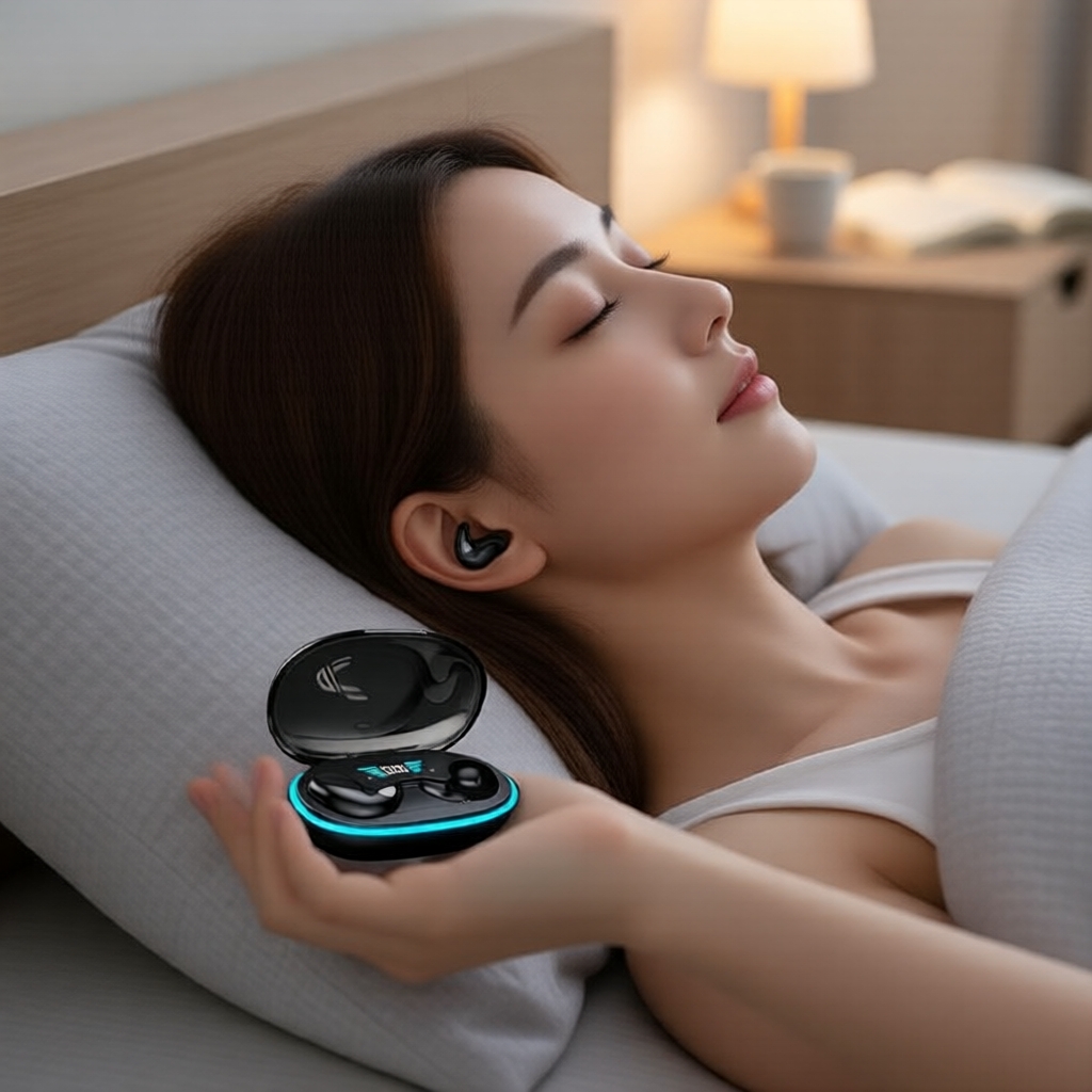 SPRISE X55 Fones de Ouvido Sem Fio Invisíveis, Bluetooth 5.3, Cancelamento de Ruído 360° Estéreo, Ultra-Leves com Baixa