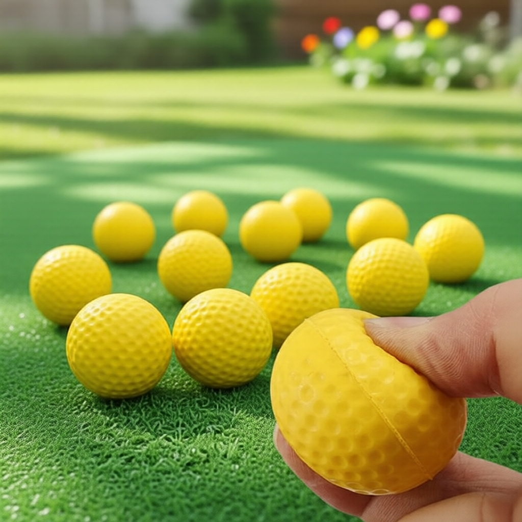 10 unidades de bolas de golfe de treino internas macias de PU amarelo - Camada única