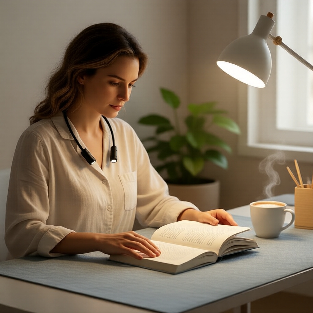 Lâmpada de leitura LED recarregável USB para pescoço, luz noturna preta/branca segura para os olhos, mesa e
