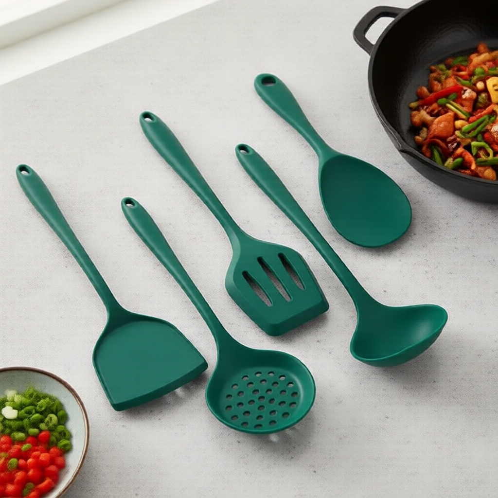 Conjunto Completo de 8 Peças de Utensílios de Silicone para Panelas Antiaderentes, Design Resistente ao Calor