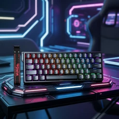 Teclado de Jogos Magnético AULA WIN60HE 60%, 8KHz de Polling, Gatilho Rápido, PBT Substituível a Quente, RGB, Mecânico
