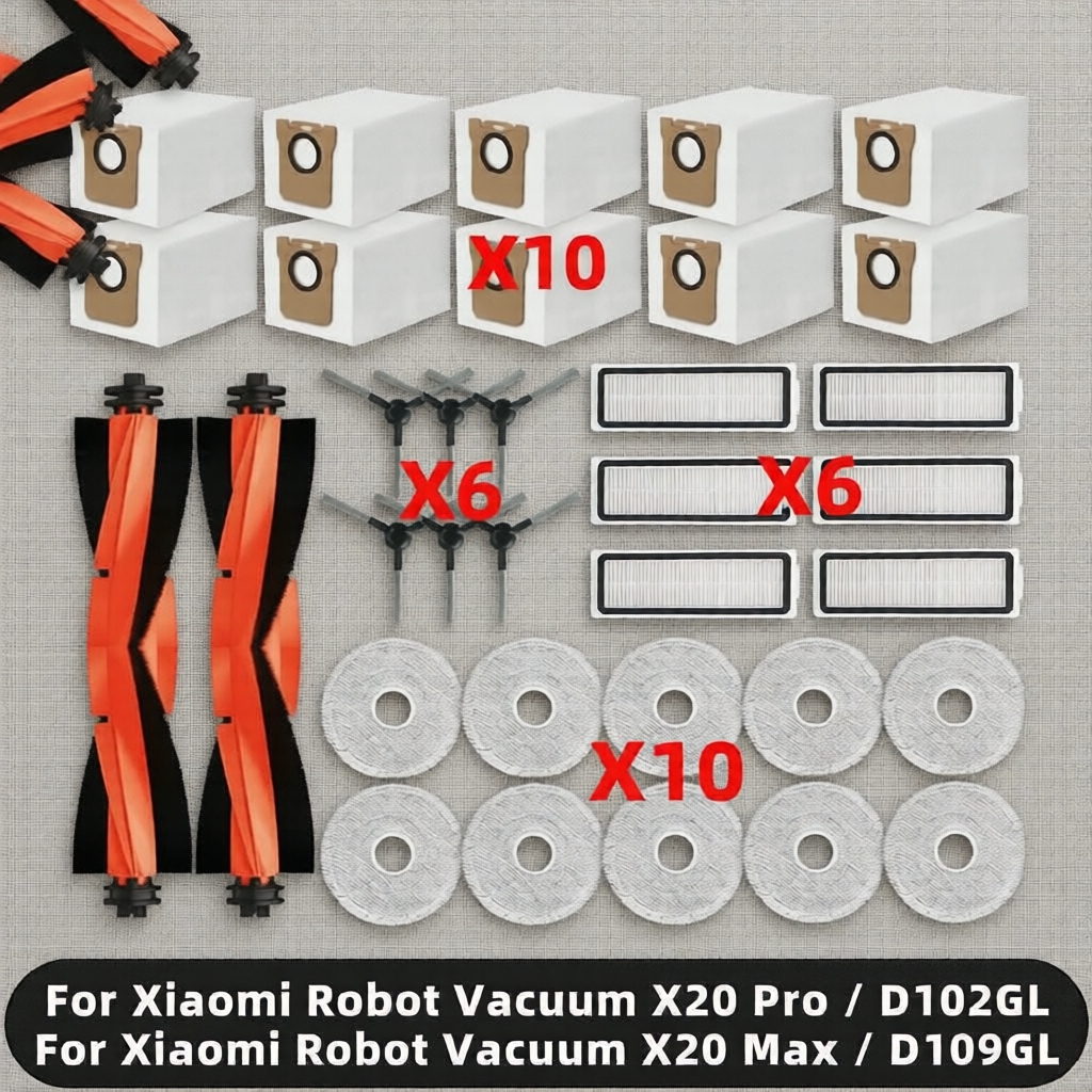 Kit de Acessórios para Aspiradores de Pó Robô Xiaomi X20 Pro/X20 Max/D102GL/D109GL - Escova Principal, Escovas