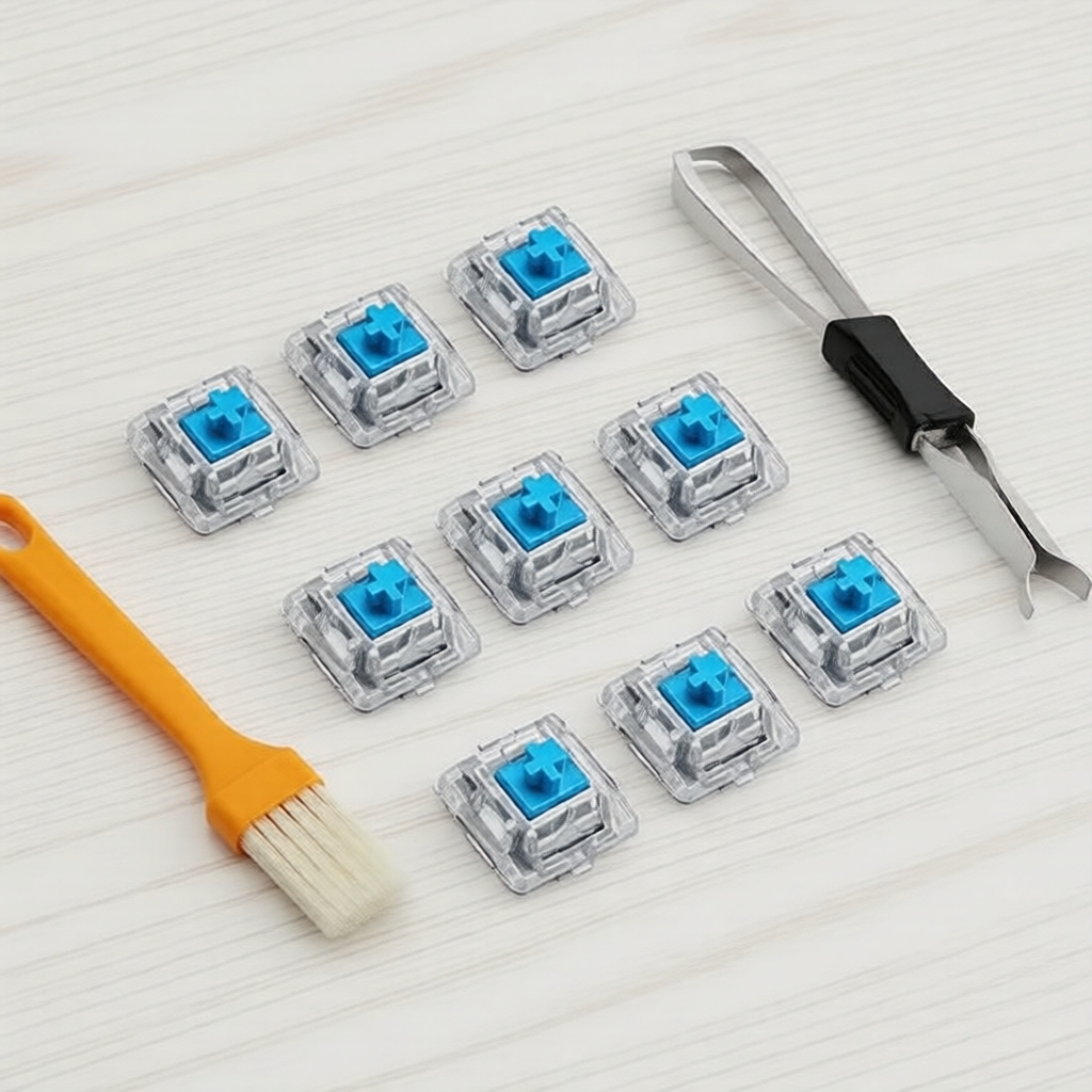 Interruptores mecânicos táteis 3 pinos, 30/50/90 unidades para teclados, com extrator de teclas e escova de limpeza