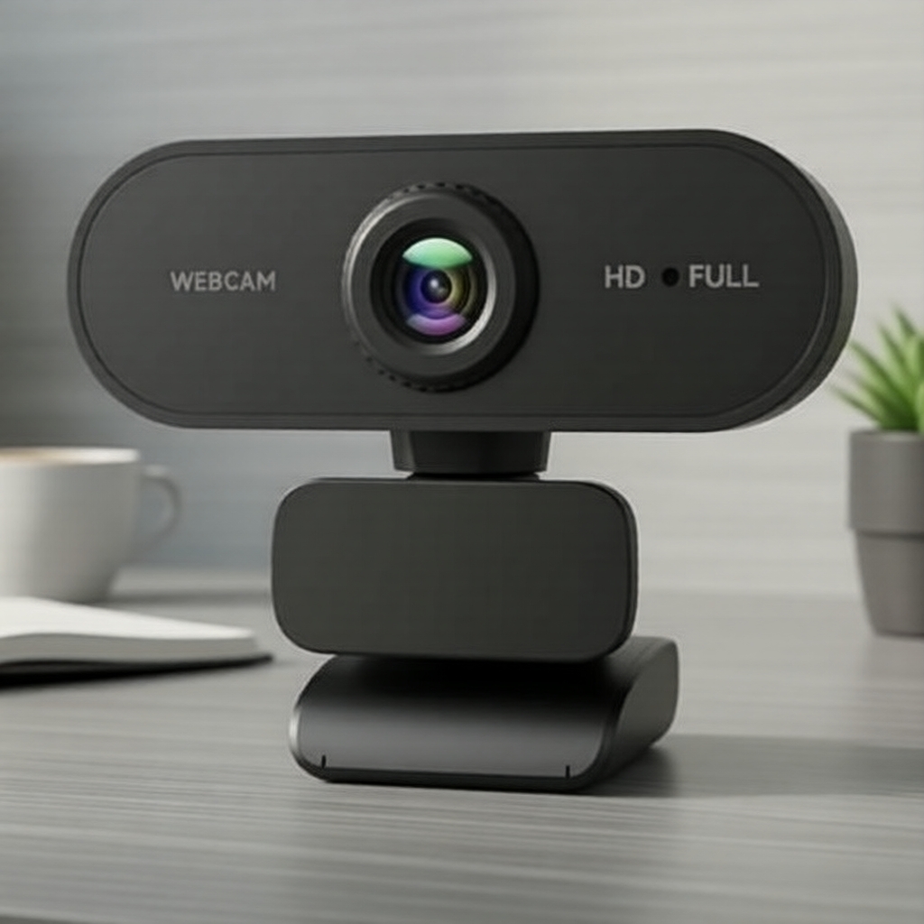 Webcam USB Full HD 1080p Preta com Rotação 360° e Microfone para Laptop e PC