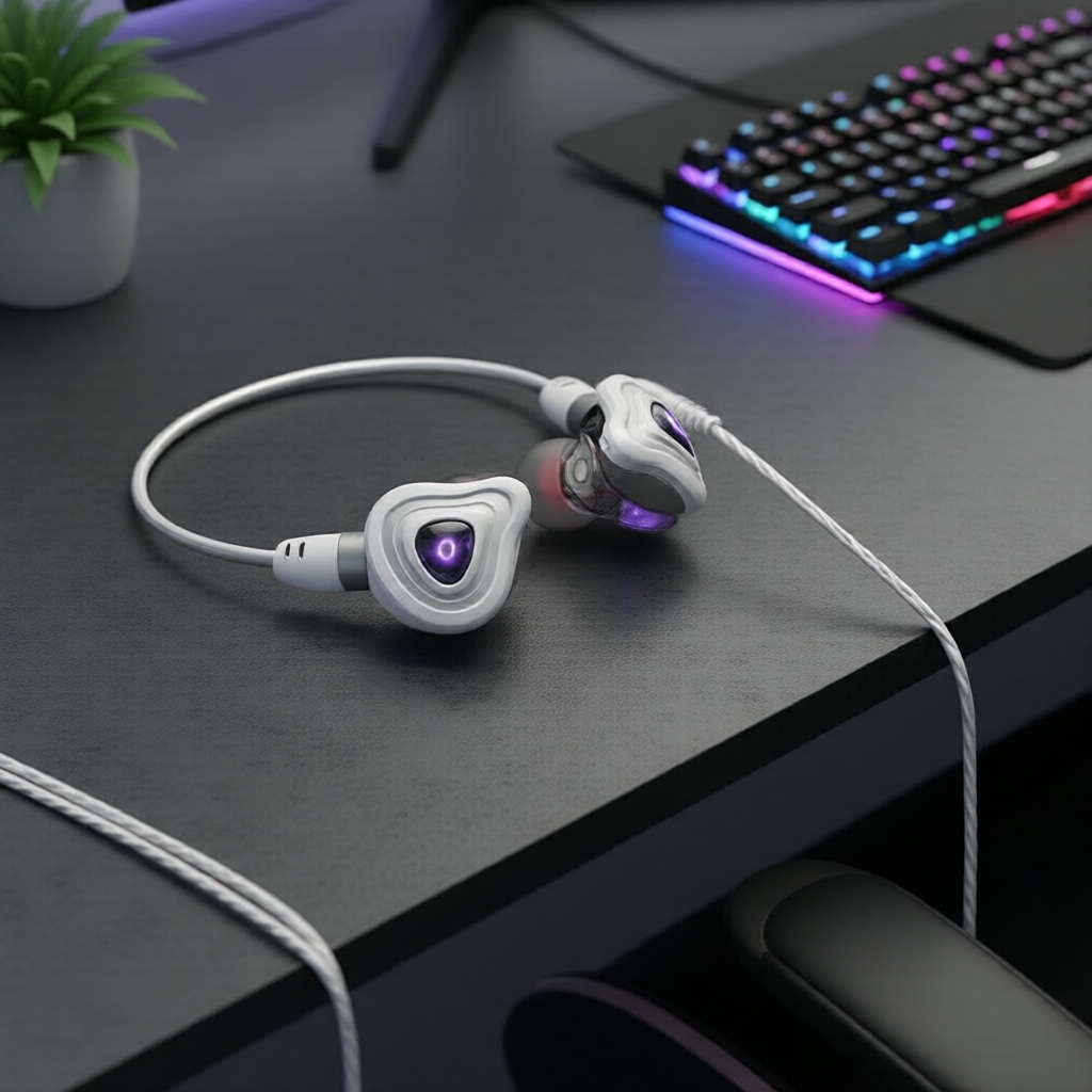 SPRISE S20 Fones de ouvido para jogos com gancho auricular, fones de ouvido intra-auriculares 9D Bass com cancelamento