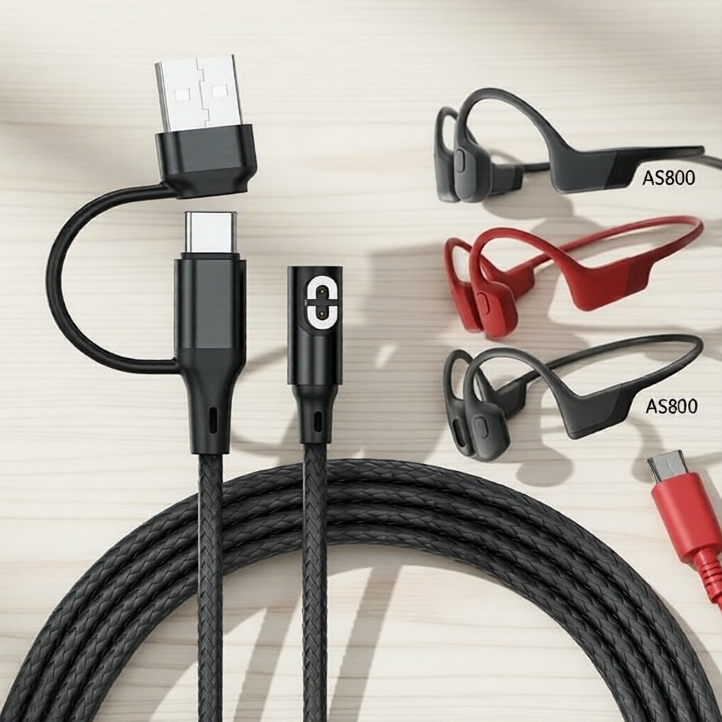 Carregador de Dupla Porta para Shokz OpenRun & OpenComm: Cabo USB-C & USB-A para Fones de Ouvido Aftershokz