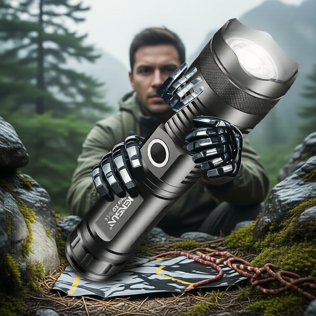 Lanterna LED de mão KENSUN XHP70 4 núcleos com zoom, recarregável por USB, ideal para camping, aventuras ao ar livre e
