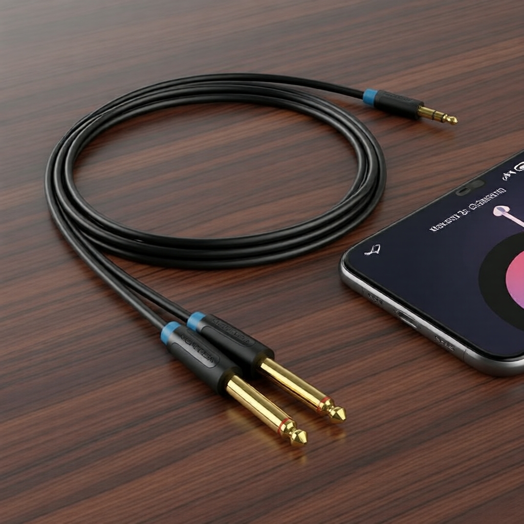 Vention Adaptador Y de Áudio Estéreo 3,5 mm para Duplo 6,35 mm para CD Players e Sistemas de Áudio Domésticos