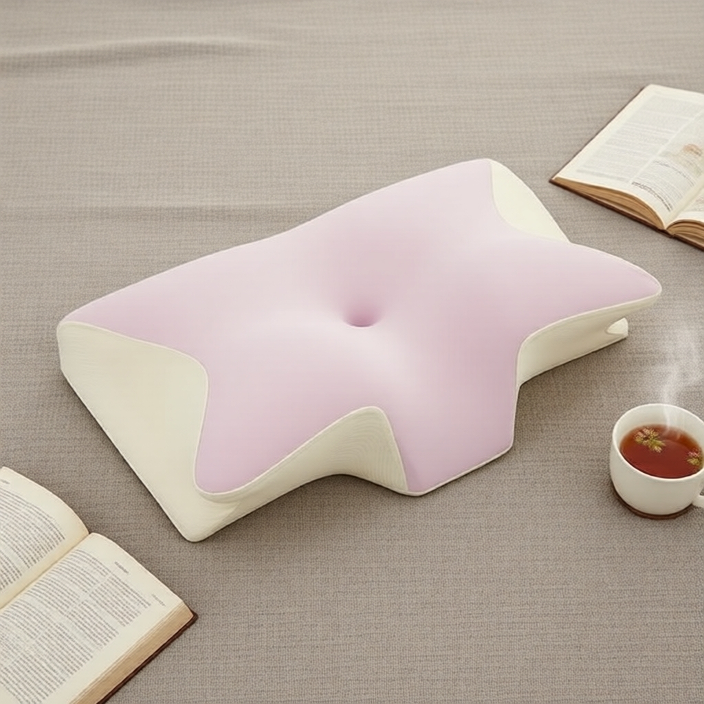 Almofada de espuma de memória ergonômica para o pescoço | Formato borboleta para quem dorme de lado | Suporte cervical