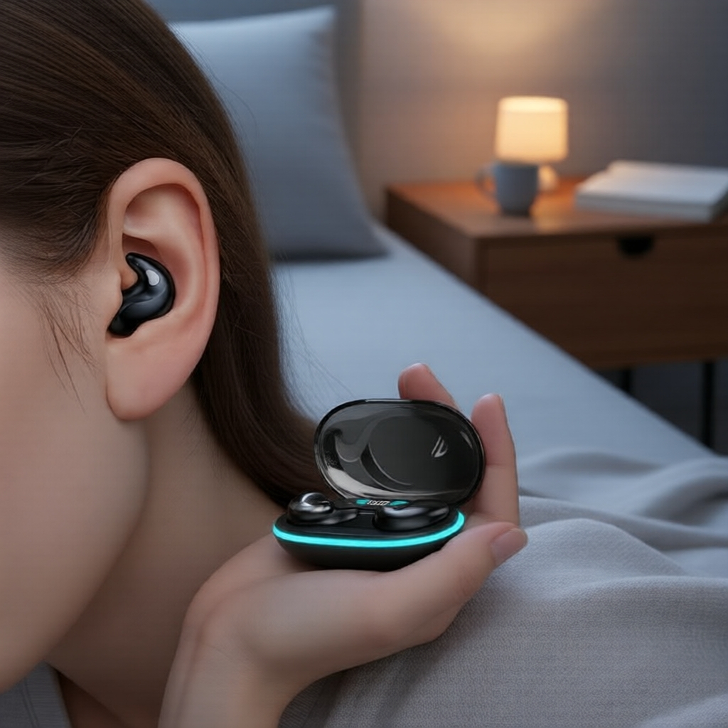 SPRISE X55 Fones de ouvido para dormir de lado, Bluetooth 5.3 invisível, cancelamento de ruído estéreo 360°, ultra fino