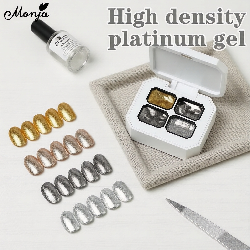 Esmalte em Gel Monja 4 Cores com Glitter Platina e Efeito Refletivo UV, Gel Híbrido Brilhante para Manicure DIY