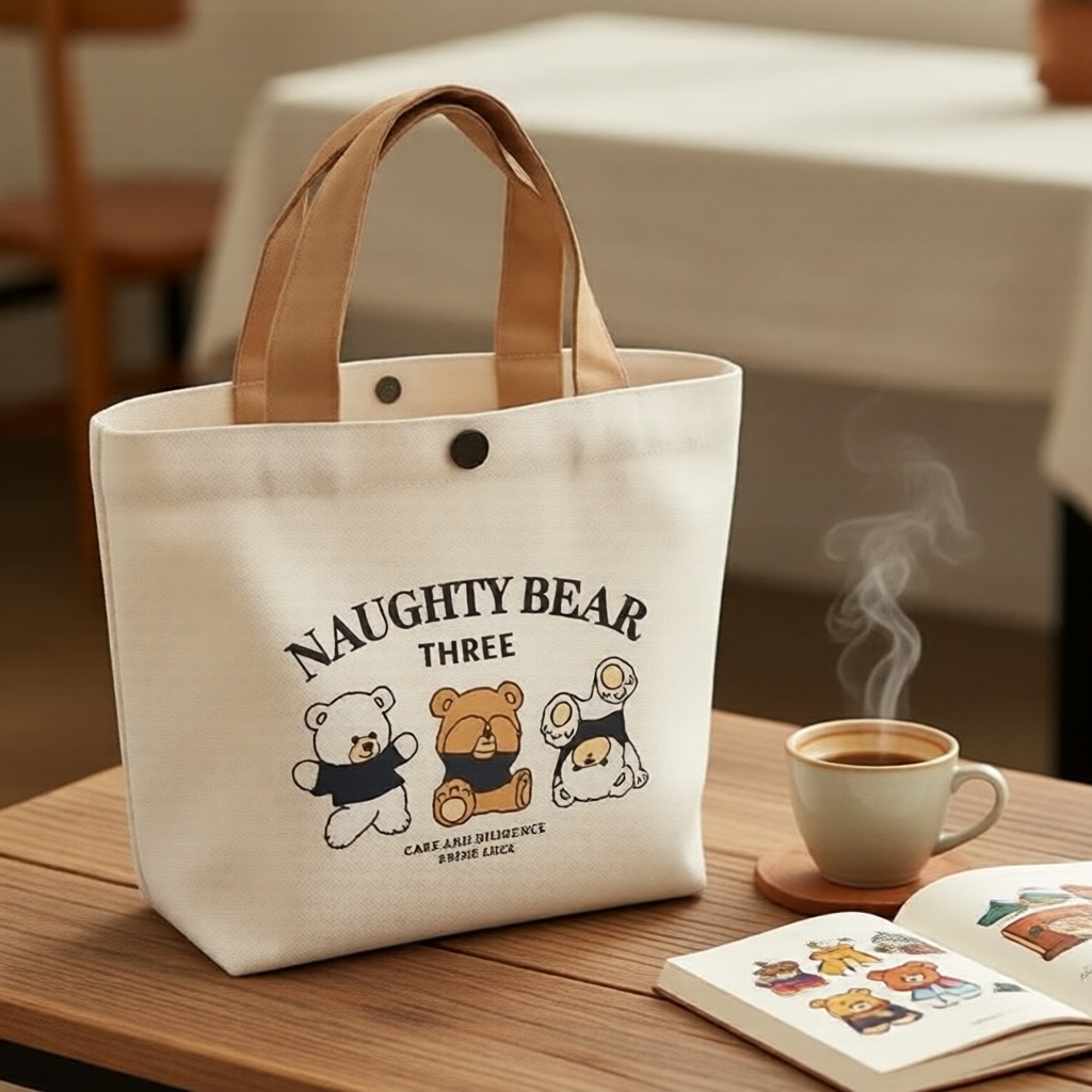 Bolsa de lona compacta feminina para trabalho e escola - bolsa multiuso para lanche e compras