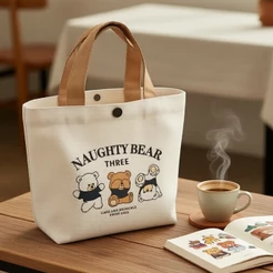 Bolsa de lona compacta feminina para trabalho e escola - bolsa multiuso para lanche e compras
