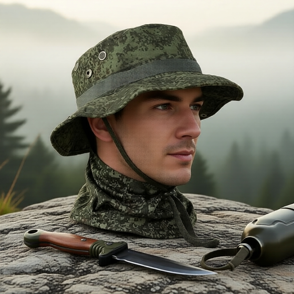 Gorro camuflado masculino de aba larga, chapéu de sol para pesca com proteção UV, máscara facial completa para trilha ao