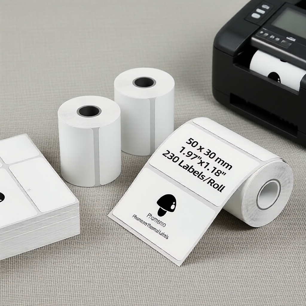 Phomemo M110 impressora de etiquetas térmicas 3 rolos 50x30mm, sem tinta, luva porta-cartões de lupa para pequenas lojas
