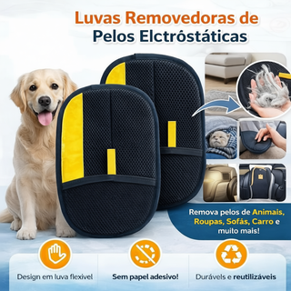 Luva Tira Pelos Pet Cães Gatos Remove Pelos Sofá Roupa Reutilizável Lavável Massagem
