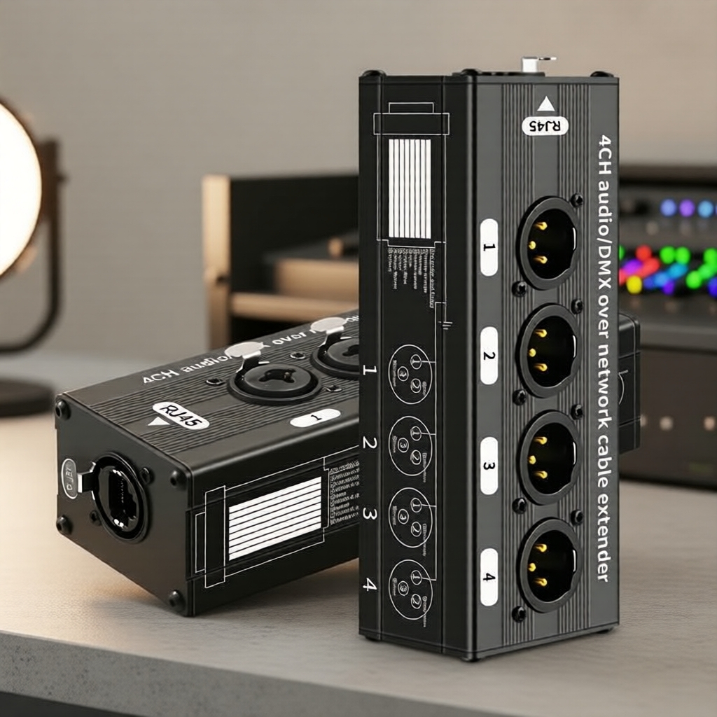 RJ45 CAT5 para 4 canais Extensor de Sinal 3 Pinos XLR/DMX Áudio DMX512 Rede para Estúdio ao Vivo e Palco