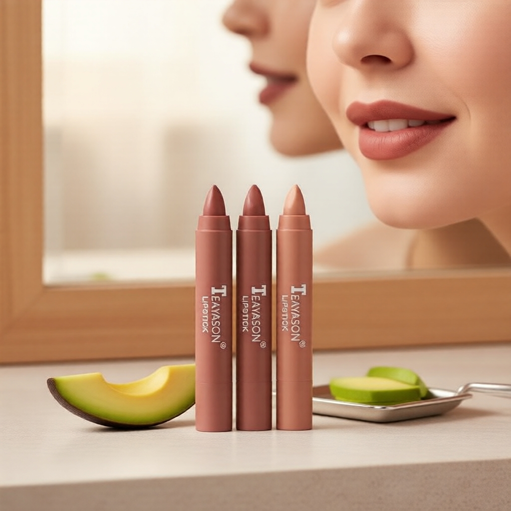 Conjunto de 3 Batons Nude: Longa duração, não gruda, brilho labial hidratante