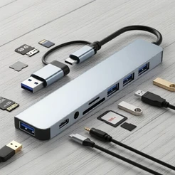 8 Em 1 USB Hub Expansor Dock Type C TF Leitor SD Áudio Compatível Com MacBook Pro ipad HP